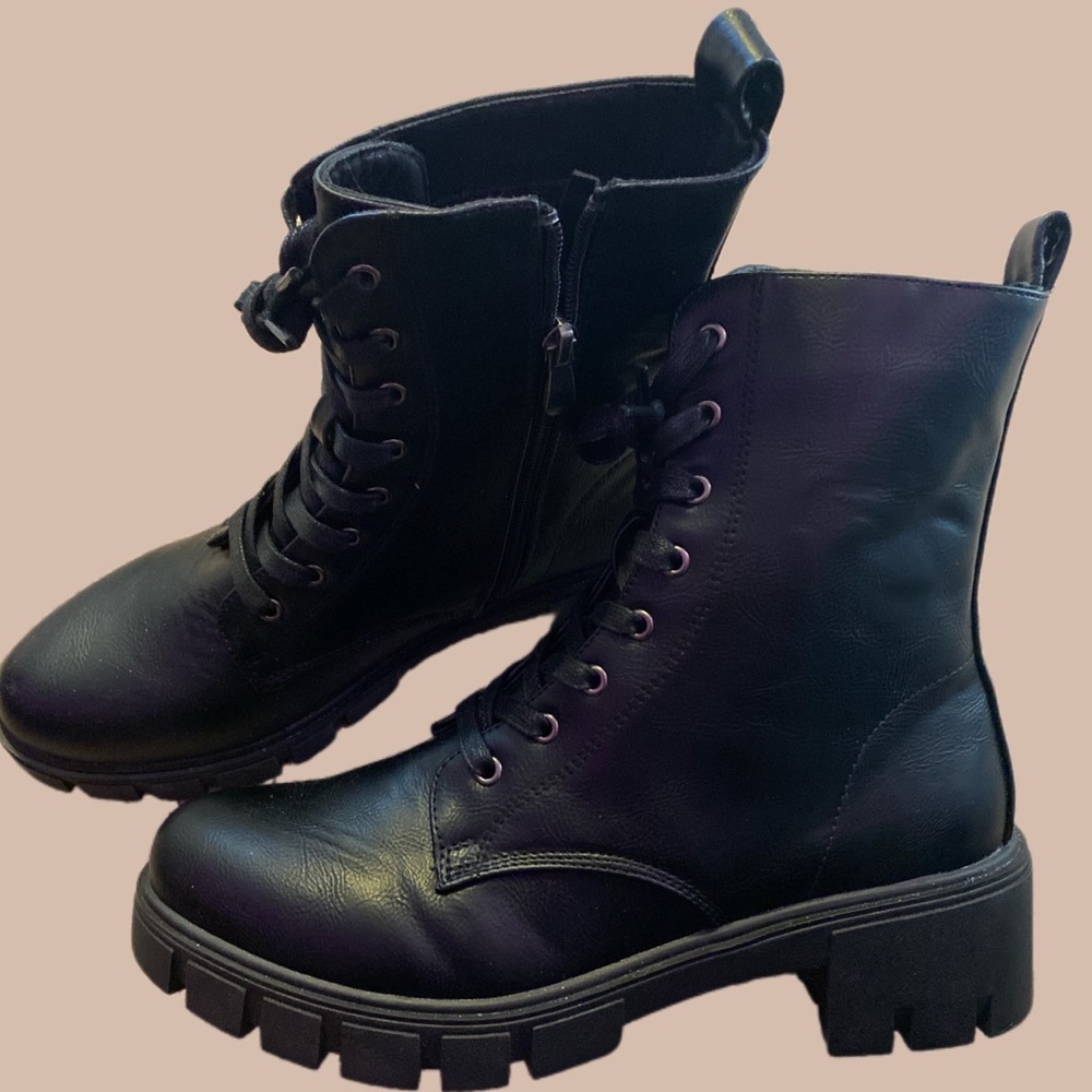Black heel combat boots